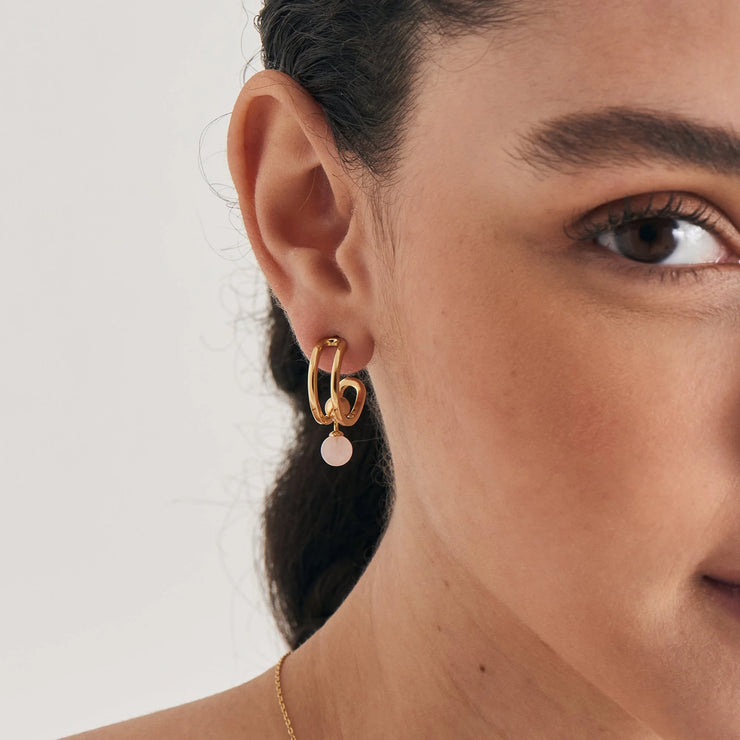 Ania Haie Gold Orb Rose Quartz Double Hoop Earrings