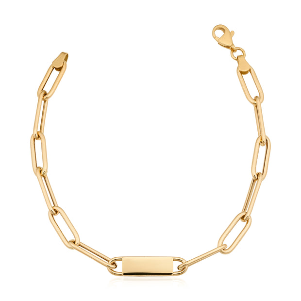 14K Yellow Gold Polished Paperclip Link ID Bracelet