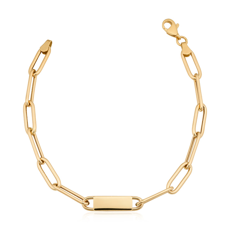 14K Yellow Gold Polished Paperclip Link ID Bracelet