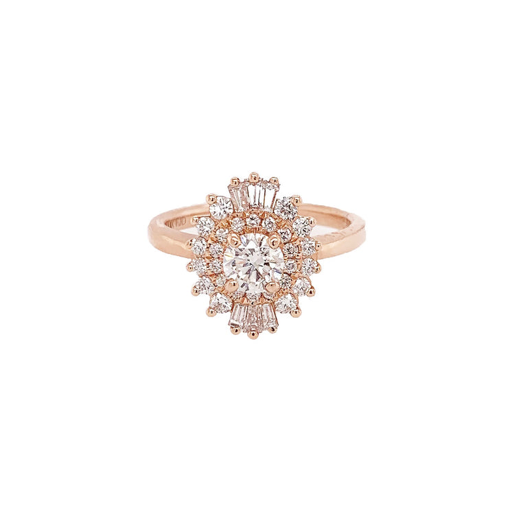 14K Rose Gold Ballerina Style Halo Round Engagement Ring 