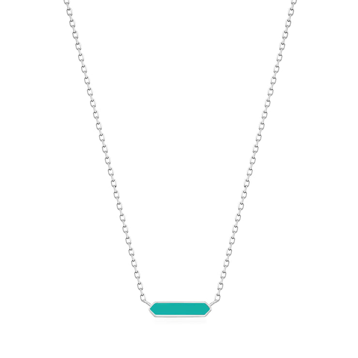 Ania Haie Teal Enamel Bar Silver Necklace