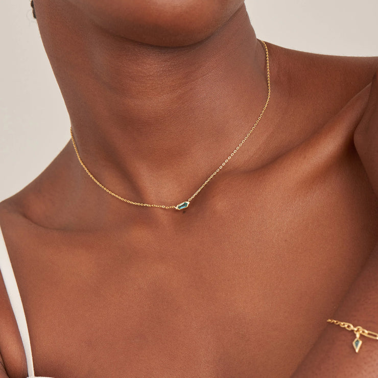 Ania Haie Gold Teal Sparkle Emblem Necklace 