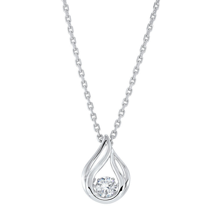 'Rhythm of Love' Sterling Silver Pear Shape Pendant with Round Moving Cubic Zirconia Stone. Bichsel Jewelry in Sedalia, MO. Shop styles online or in-store today!