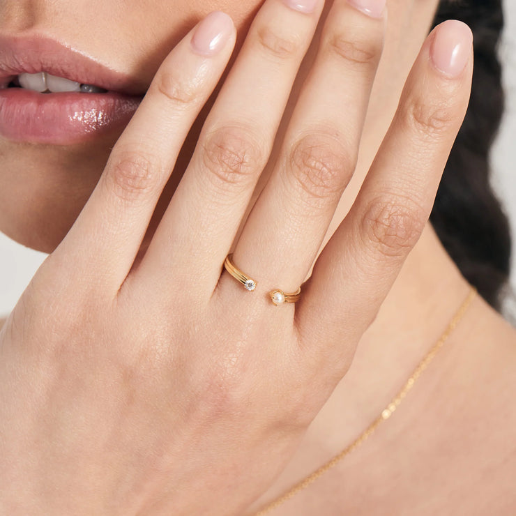Ania Haie Gold Pearl Sparkle Adjustable Ring