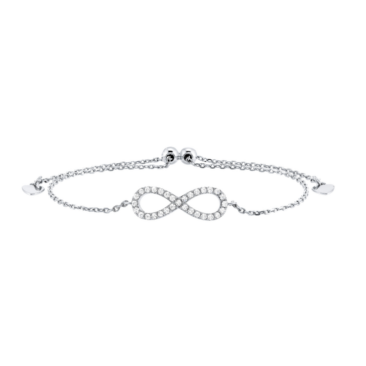925 Sterling Silver Infinity Sparkle Bolo Bracelet with Cubic Zirconia stones. Bichsel Jewelry in Sedalia, MO. Shop silver styles online or in-store today!