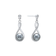Sterling Silver Black Pearl Dangle Earrings with Cubic Zirconia Stones. Bichsel Jewelry in Sedalia, MO. Shop pearl styles online or in-store today!