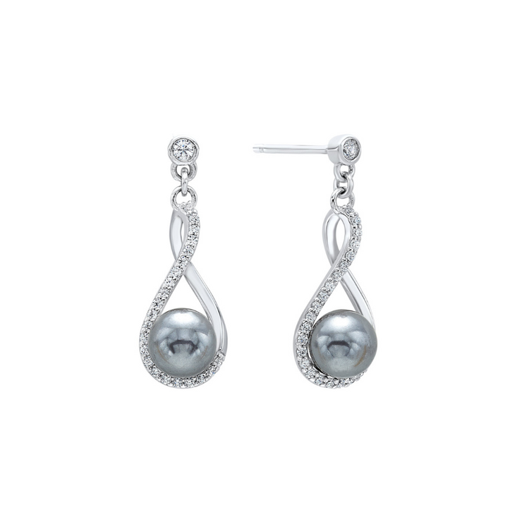 Sterling Silver Black Pearl Dangle Earrings with Cubic Zirconia Stones. Bichsel Jewelry in Sedalia, MO. Shop pearl styles online or in-store today!