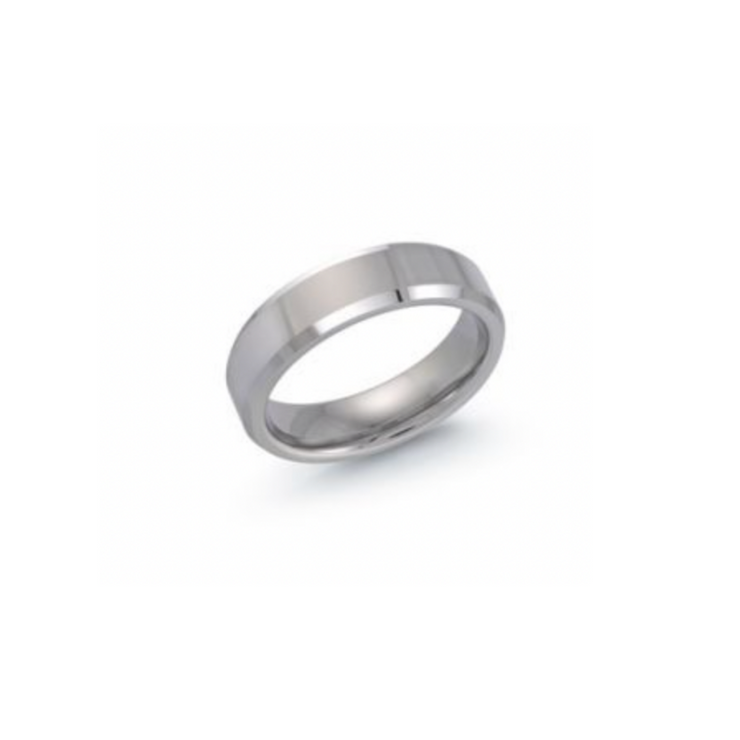 6mm Silver Tungsten Beveled Edge Band