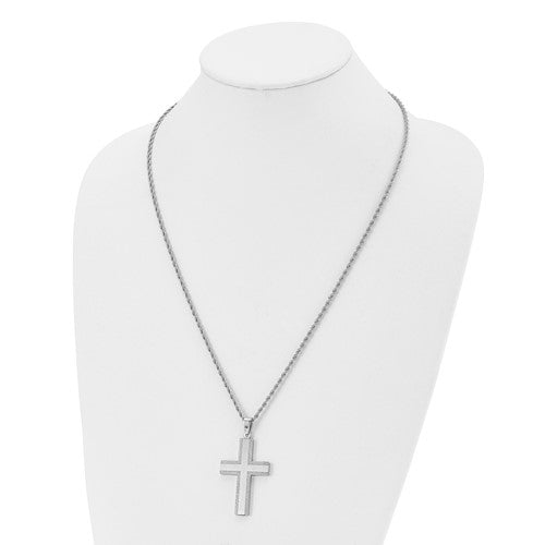 Stainless Steel Polished Cross Pendant with Laser-Cut Edges