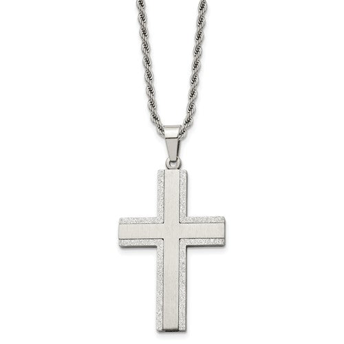 Stainless Steel Polished Cross Pendant with Laser-Cut Edges