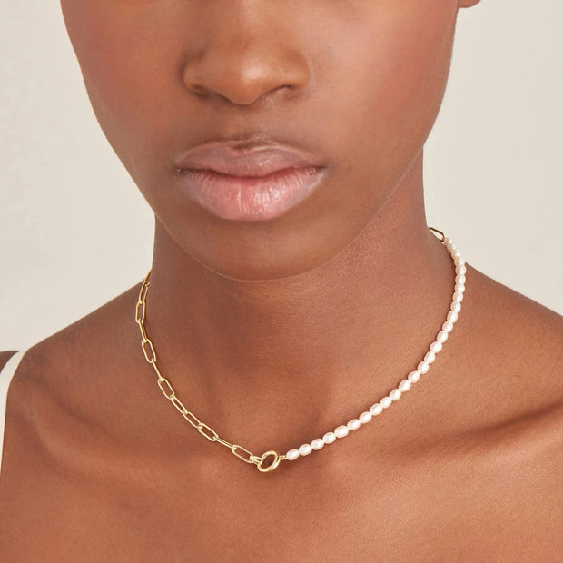 Ania Haie Gold Pearl Link Necklace