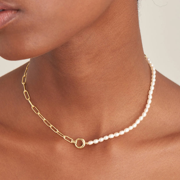 Ania Haie Gold Pearl Link Necklace