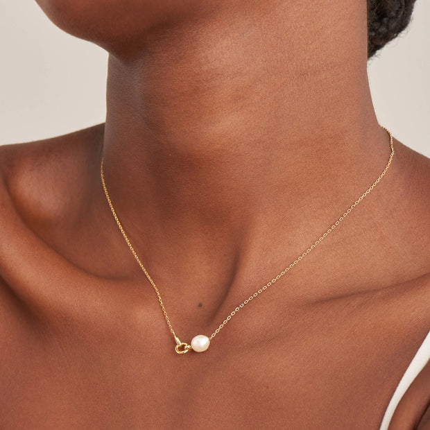 Ania Haie Gold Pearl Link Chain Necklace, 925 Sterling Silver with 14K Yellow Gold Plating. Bichsel Jewelry in Sedalia, MO. Shop styles online or in-store today!