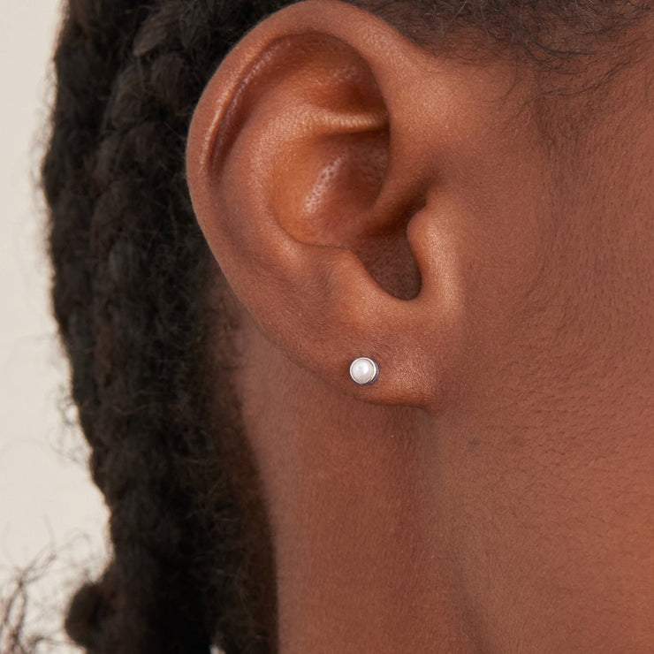 Ania Haie Silver Pearl Bezel-Set Stud Earrings