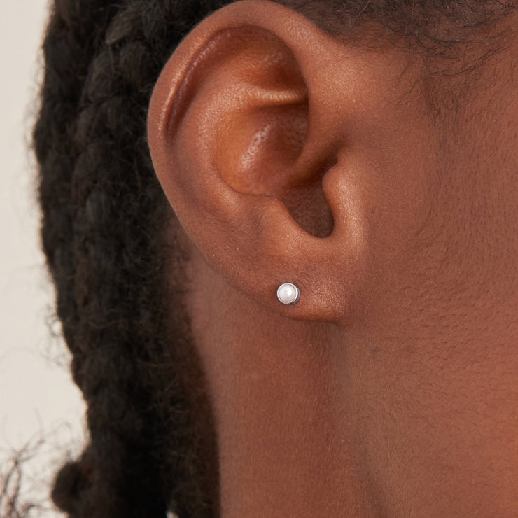Ania Haie Silver Pearl Bezel-Set Stud Earrings