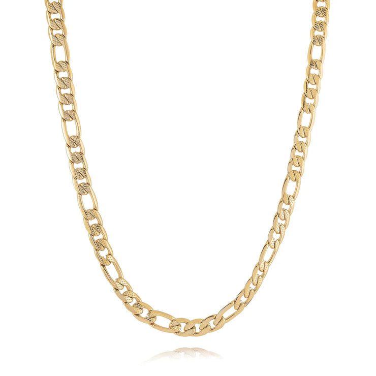 Gold Ion Plated Stainless Steel 7mm Diamond Cut Figaro Chain