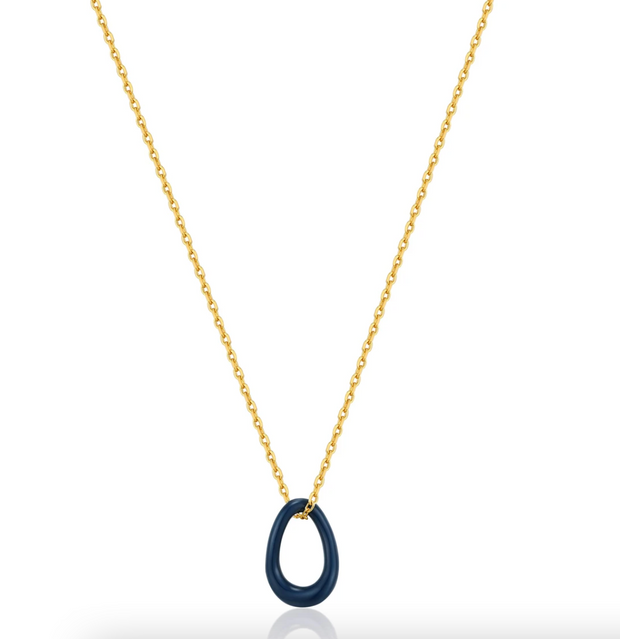 Ania Haie Navy Blue Enamel Gold Twisted Pendant Necklace