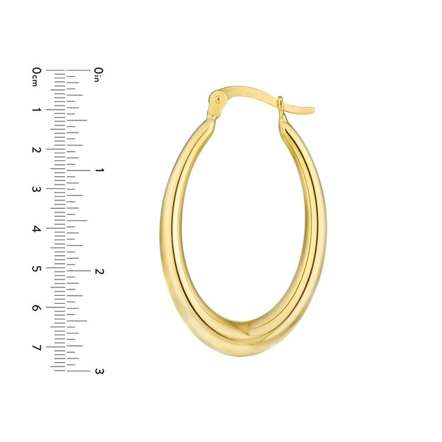 10K Yellow Gold Graduated Oval Puff Hoop Earrings