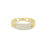 Gold Chain Ring with Diamond Bar