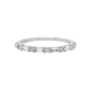 14K White Gold Alternating Round & Baguette Diamond Band