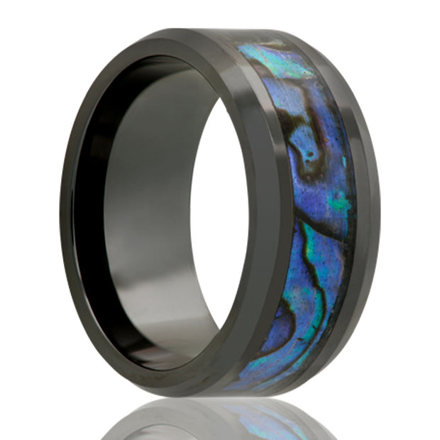 Black Ceramic Band with Abalone Inlay
