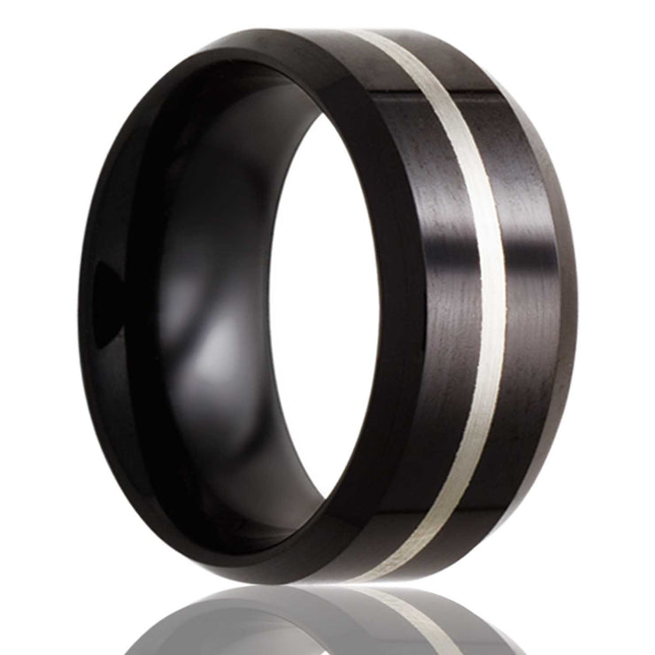 Black Ceramic Band with Argentium Silver Inlay