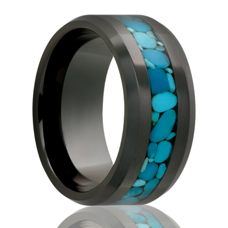 Black Ceramic Band with Turquoise Inlay