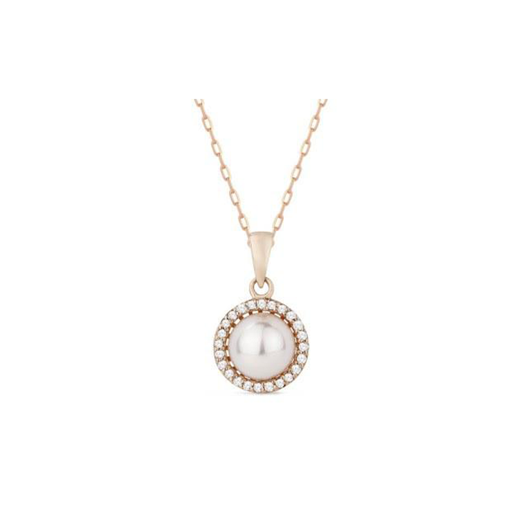 14K Rose Gold Pearl and Diamond Halo Pendant