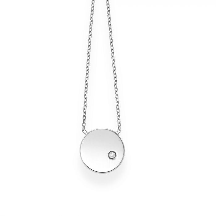 14K White Gold Circle Disc Pendant with Diamond Accent