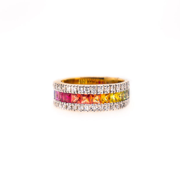 14K Yellow Gold Multi-Colored Sapphire Band 