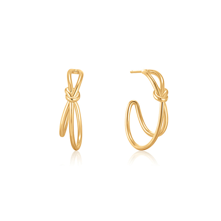 Ania Haie Gold Knot Stud Hoop Earrings. 14K yellow gold plated on 925 sterling silver. Bichsel Jewelry in Sedalia, MO. Shop styles online or in-store today! 