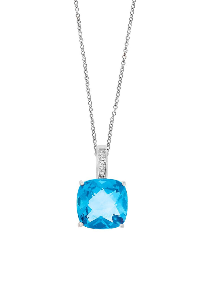 EFFY 14K White Gold Blue Topaz and Diamond Pendant