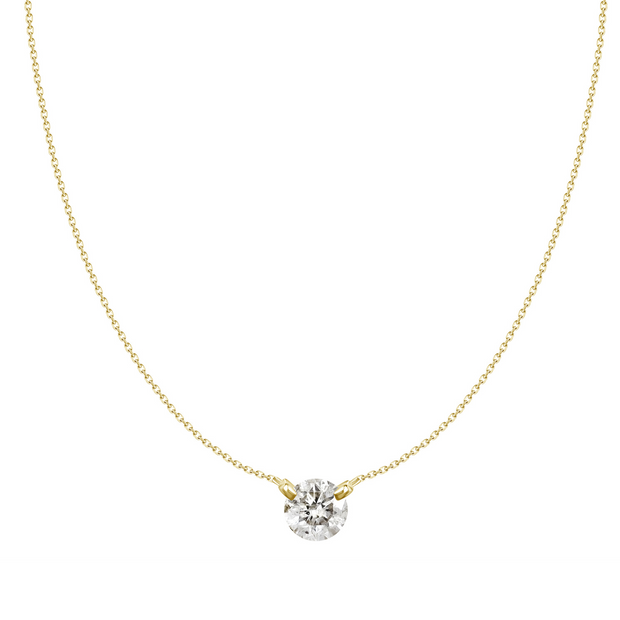 18K Yellow Gold Round Diamond Solitaire Necklace