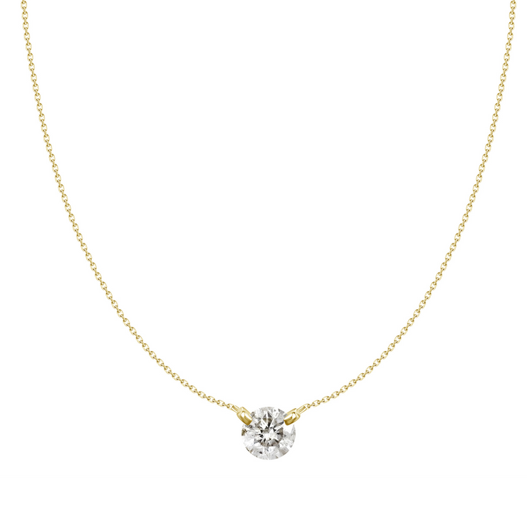 18K Yellow Gold Round Diamond Solitaire Necklace