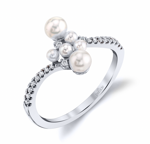 14K White Gold Pearl and Diamond Parade Fashion Ring