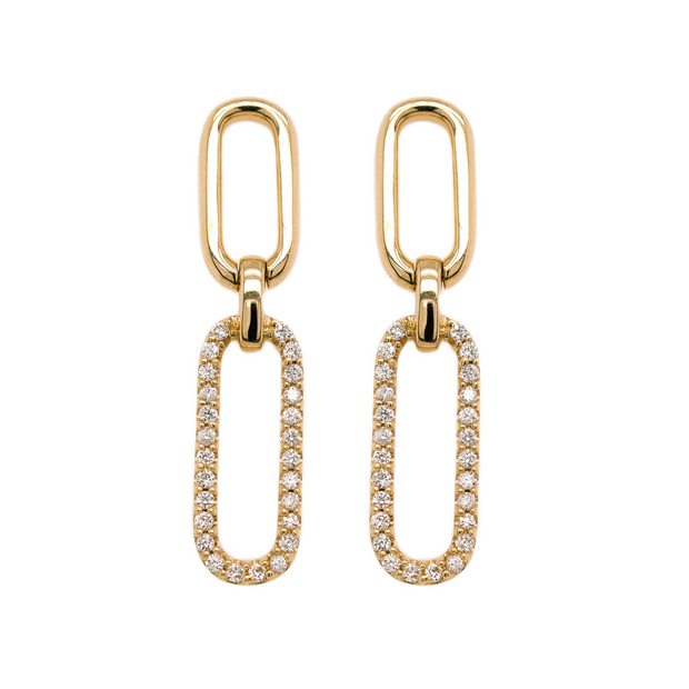 14K Yellow Gold & Diamond Paperclip Dangle Earrings