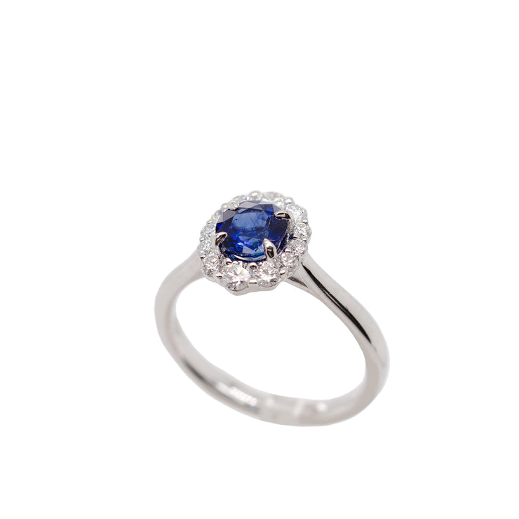 White Gold Sapphire Ring with Diamond Halo in Sedalia MO at Bichsel Jewelry