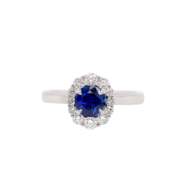 White Gold Sapphire Ring with Diamond Halo in Sedalia MO at Bichsel Jewelry