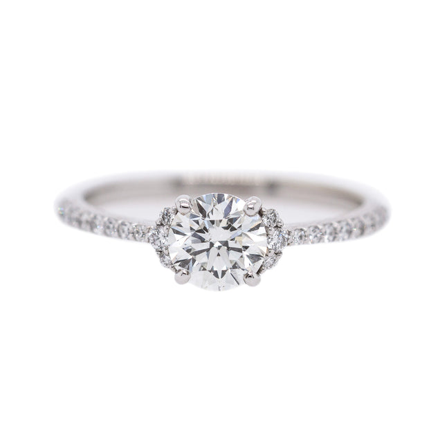 14K White Gold Round Diamond Engagement Ring with Side Accent Stones