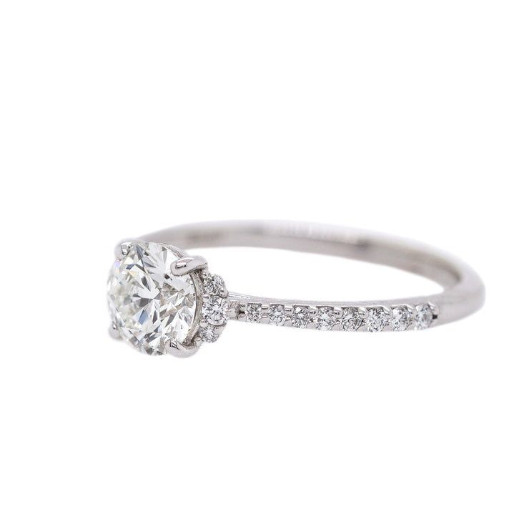 14K White Gold Round Diamond Engagement Ring with Side Accent Stones