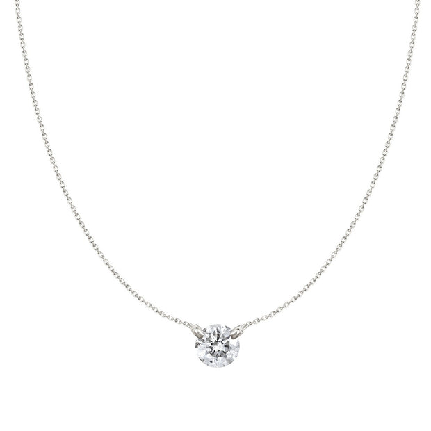 18K White Gold Round Solitaire Diamond Necklace