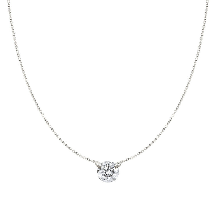18K White Gold Round Solitaire Diamond Necklace